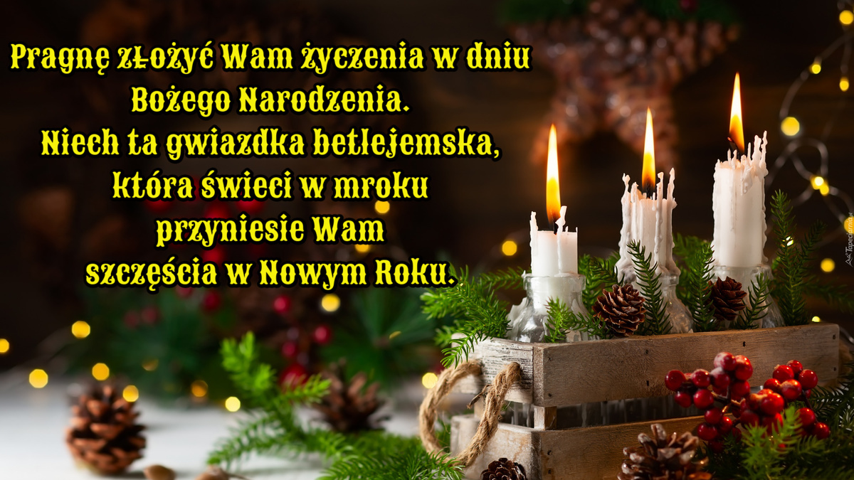 Pragnę złożyć Wam życzenia w dniu Bożego Narodzenia. Niech ta gwiazdka betlejemska, która świeci w mroku przyniesie Wam szczęścia w Nowym Roku