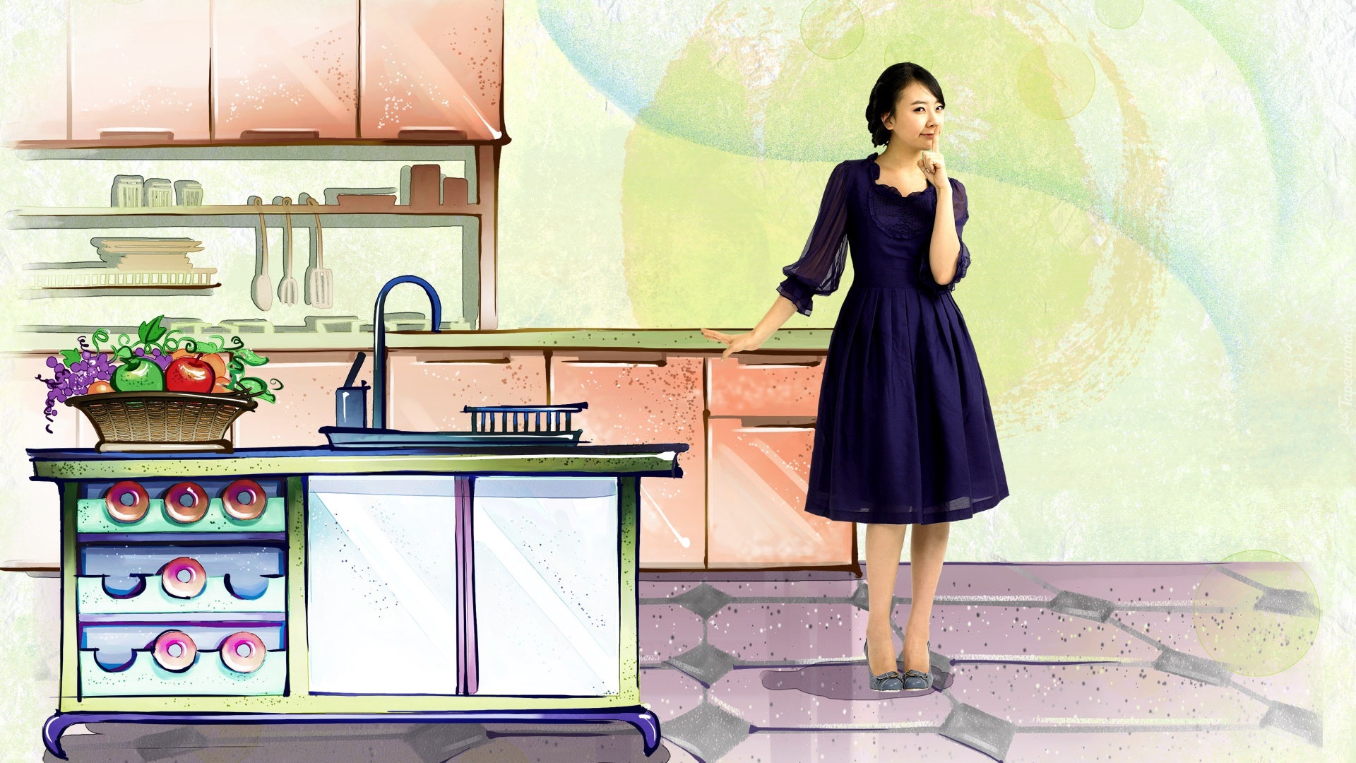 Kobieta, Kuchnia, Grafika 2D