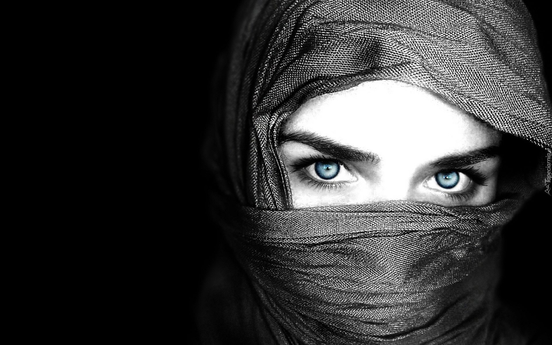 Chusta, Kobieta, Niebieskie, Oczy