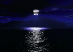 Księżyc, Noc, Góry, Morze