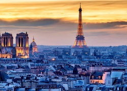Wieża, Eiffla, Dachy, Domów, Paryż, Francja